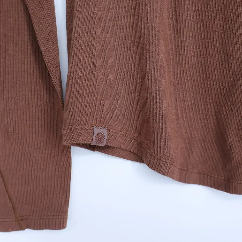 LULULEMON Long Sleeve Hold Tight Shirt Roasted Brown Ribbed Knit Top Women's 8